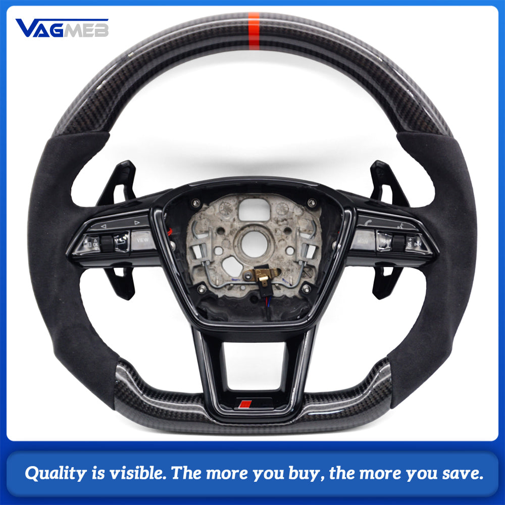 Carbon Fiber Steering Wheel, For Audi A6 C8 A7, With Buttons And Shift Paddles, Black Frame, Car Accessories， without heating