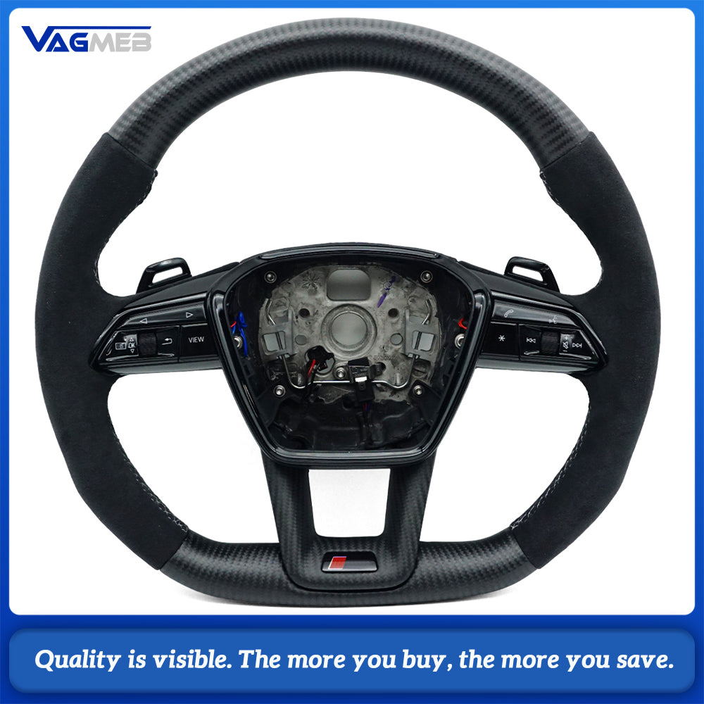A is suitable for Audi A6 C8 A7 matte carbon fiber Alcantara multifunctional steering wheel with heating, Car Accessories