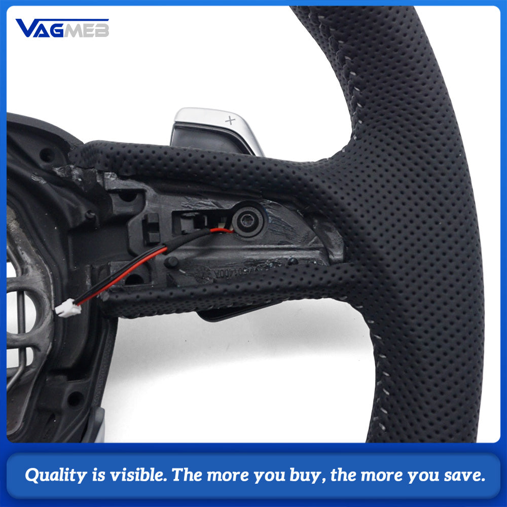 Sport Steering Wheel Semi‑Perforated Leather Grey Contrast Stitching With Paddle Shifters Buttons Not Included Without Heating For Audi Q3