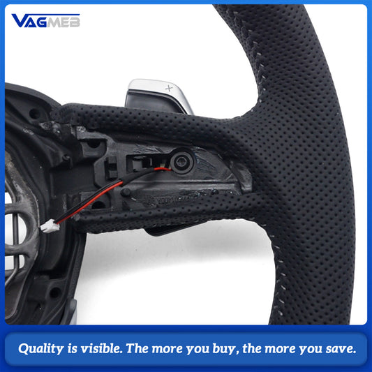 Sport Steering Wheel Semi‑Perforated Leather Grey Contrast Stitching With Paddle Shifters Buttons Not Included Without Heating For Audi Q3