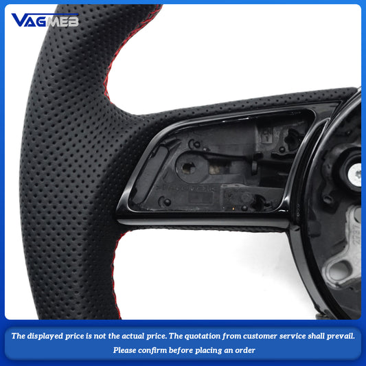 For Audi A4 B9 Red Stitching Carbon Fiber Perforated Leather Steering Wheel Base