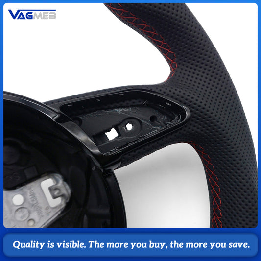 For Audi A4 B8 Ergonomic Sculpted D-shaped Steering Wheel Half Punch Leather Red Top Mark OEM Base Hub