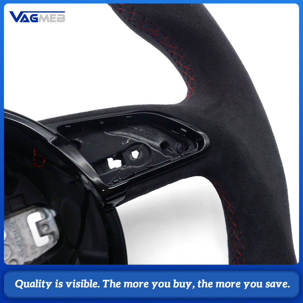 For Audi A4 B8 A3 8V A4 A5 A7 Q3 Q5 Q7 Steering Wheel Half Suede Grip Bright Red Sewing Line Red 12 O’clock Return Marker