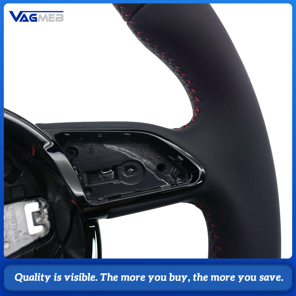 For Audi A4 B8 RS Sport Steering Wheel Hub Assembly Full Leather Red Contrast Stitching Interior Upgrade