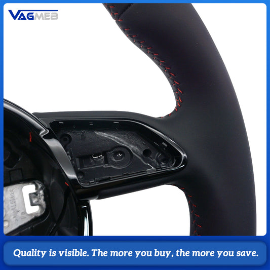 For Audi A4 B8 RS Sport Steering Wheel Hub Assembly Full Leather Red Contrast Stitching Interior Upgrade