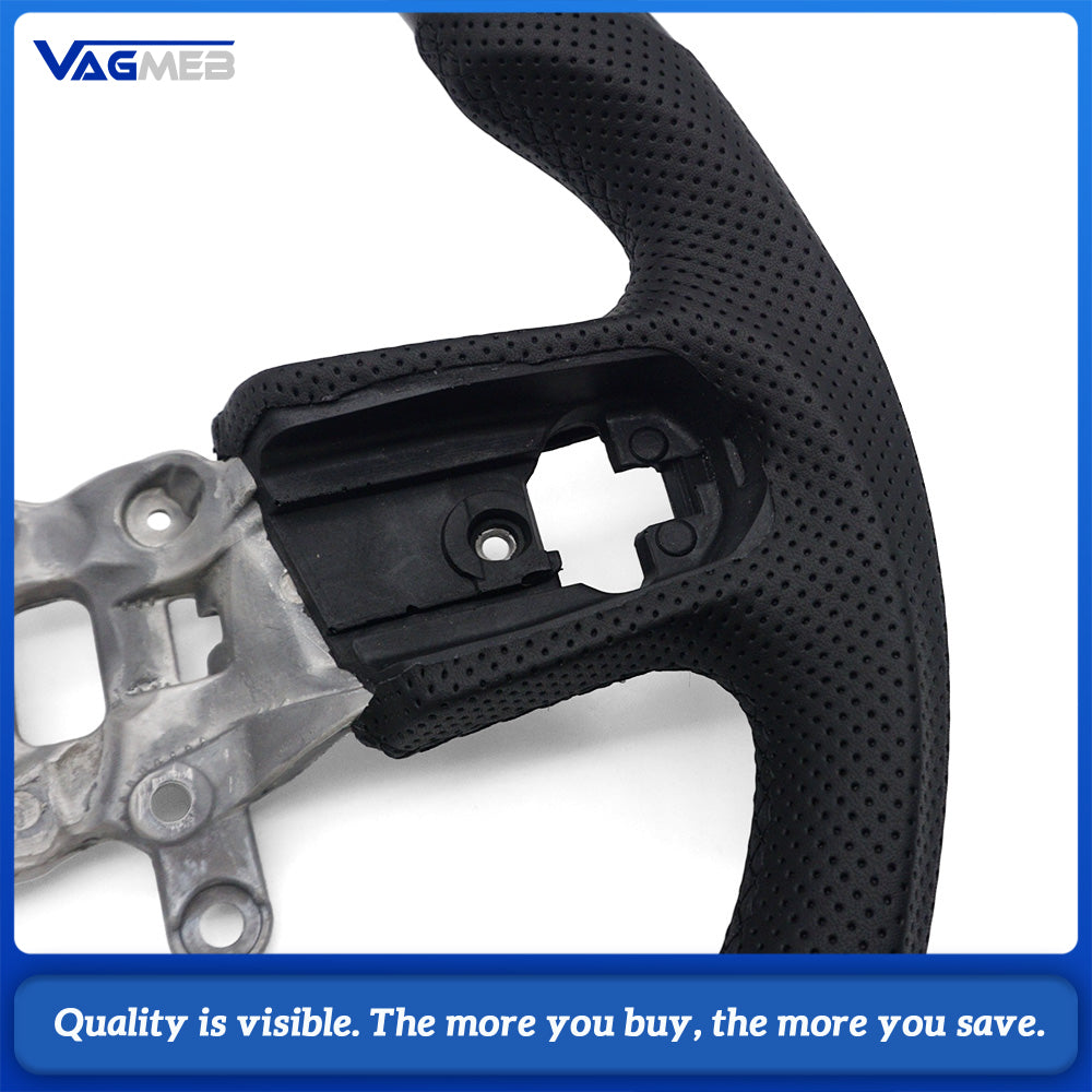 For Jeep Carbon Fiber Half Perforated Leather Steering Wheel Base, Black Stitching Black Centering Marker Car Steering Modification Replacement Part