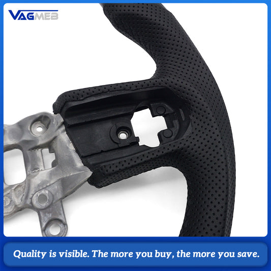 For Jeep Carbon Fiber Half Perforated Leather Steering Wheel Base, Black Stitching Black Centering Marker Car Steering Modification Replacement Part