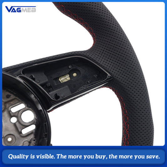 Car steering wheel for Audi A3 8Y perforated leather flat bottomed sports Redline steering wheel car accessories