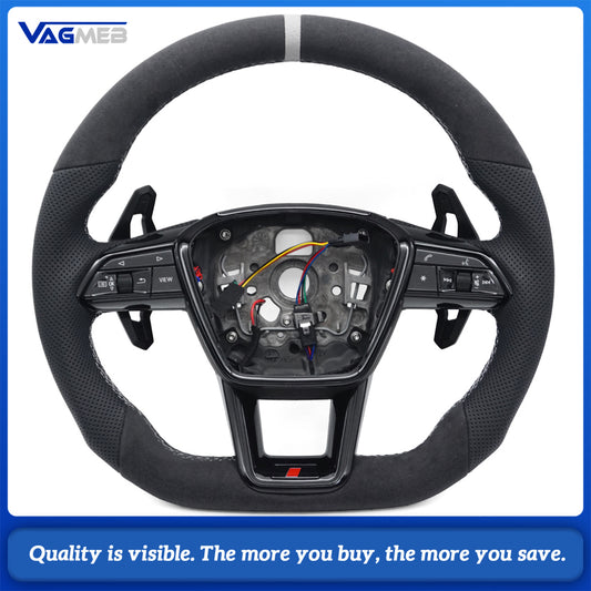 Heated steering wheel For AUDI A6 C8 LightGray stitching Alcantara perforated leather multifunction steering wheel