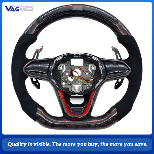 LED Car Steering Wheel Carbon Fiber Custom Leather For VW GOIF MK8 Golf GTi7 GTS Tiguan L Passat Car Accessories