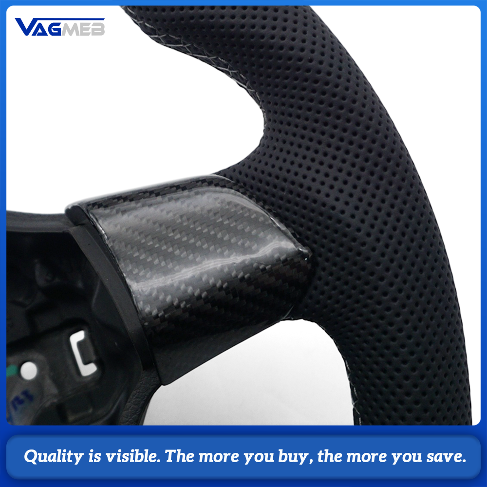 Car Carbon Fiber Half Perforated Steering Wheel Gray Stitching Racing Steering Wheel Replacement For Volkswagen Golf 6 MK6