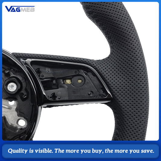 For Audi RS3 RS4 RS5 A3 A4 B9 A5 S3 S4 S5 1 Fully Perforated Leather Steering Wheel