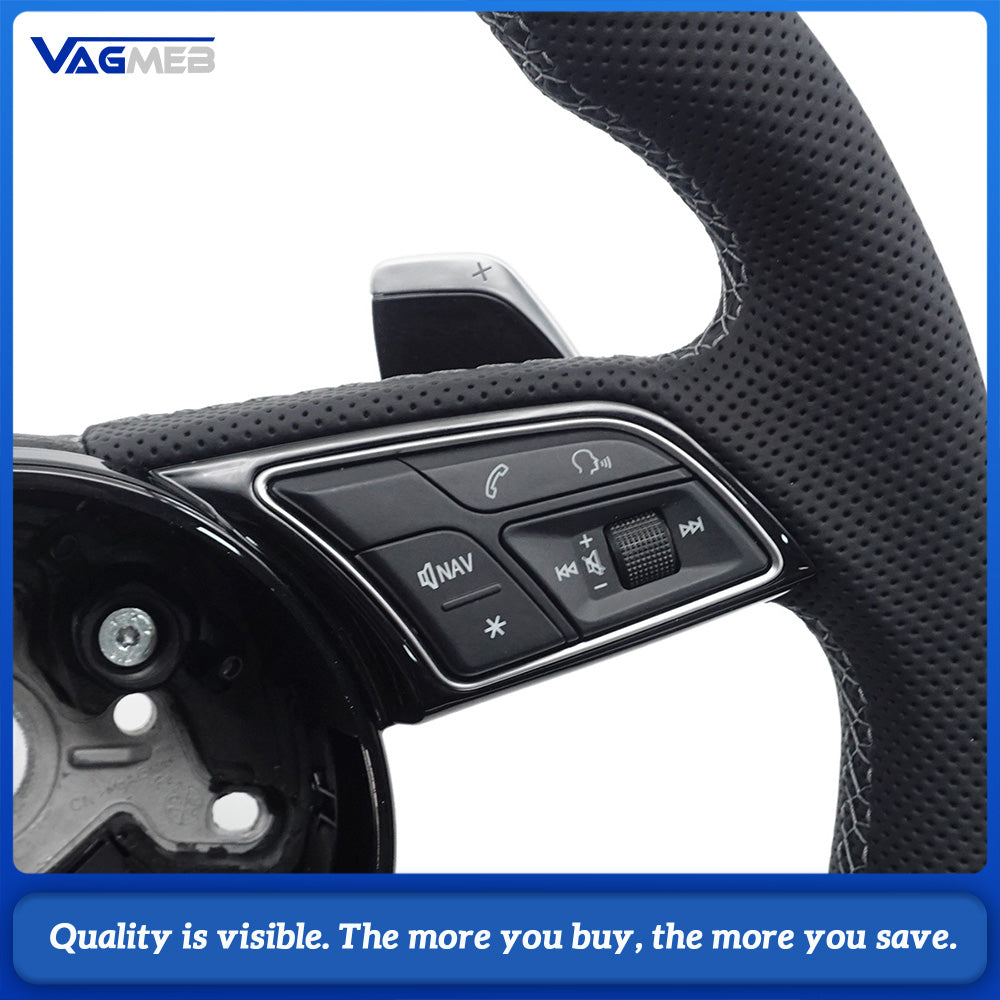 For Audi S Logo A4 B9 leather Full punch half punch Multi-color stitching various styles of paddles steering wheel