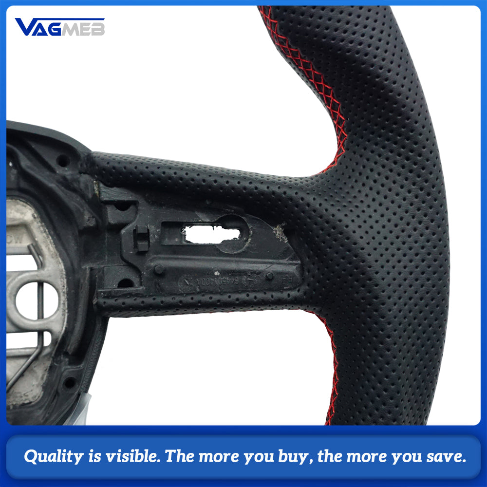Carbon fiber steering wheel with leather perforations With frame For Audi Q3