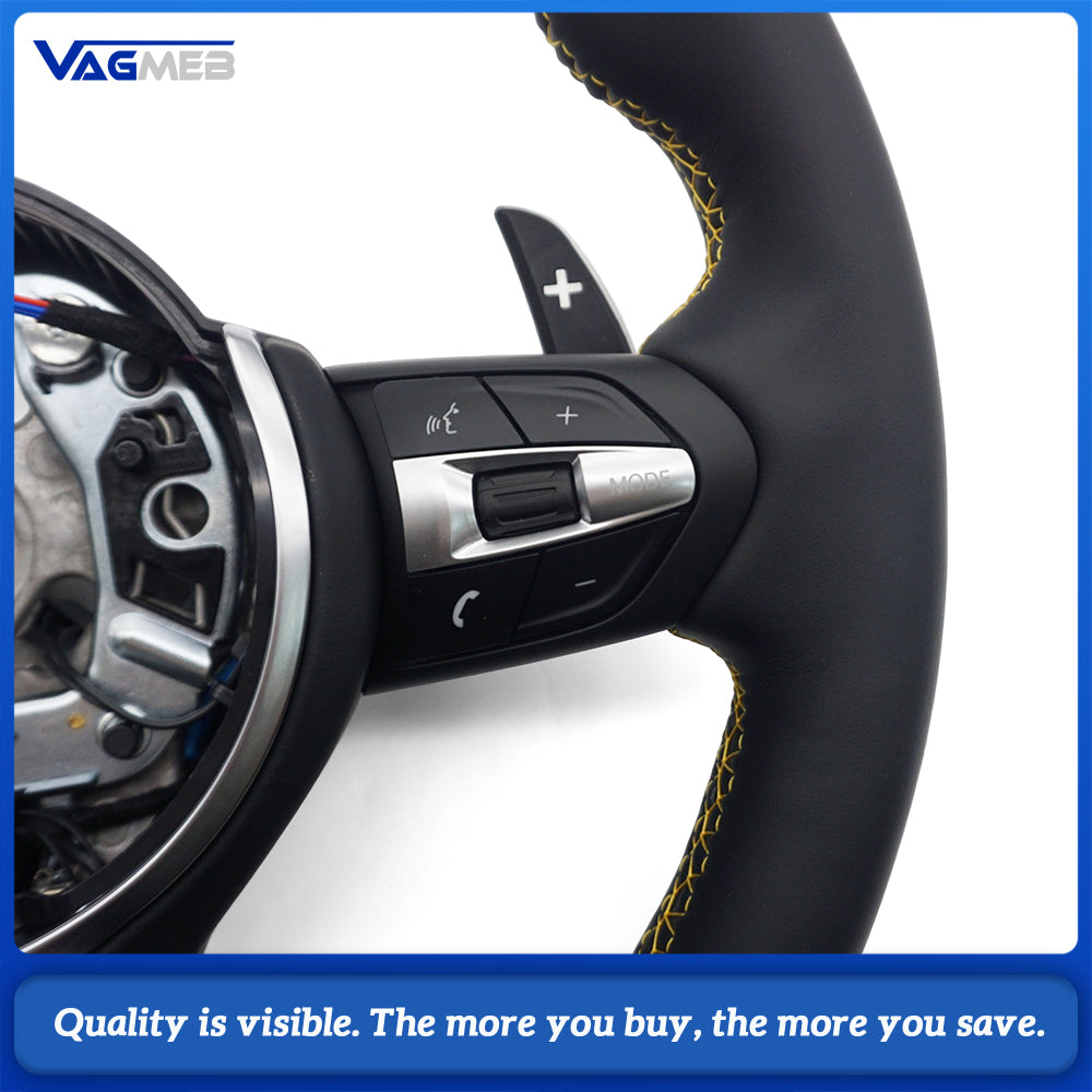 M Sport T-Shape Nappa Leather Steering Wheel Yellow Contrast Stitch With Lane Departure Vibration ACC Buttons Fit BMW 5 Series G30 G31
