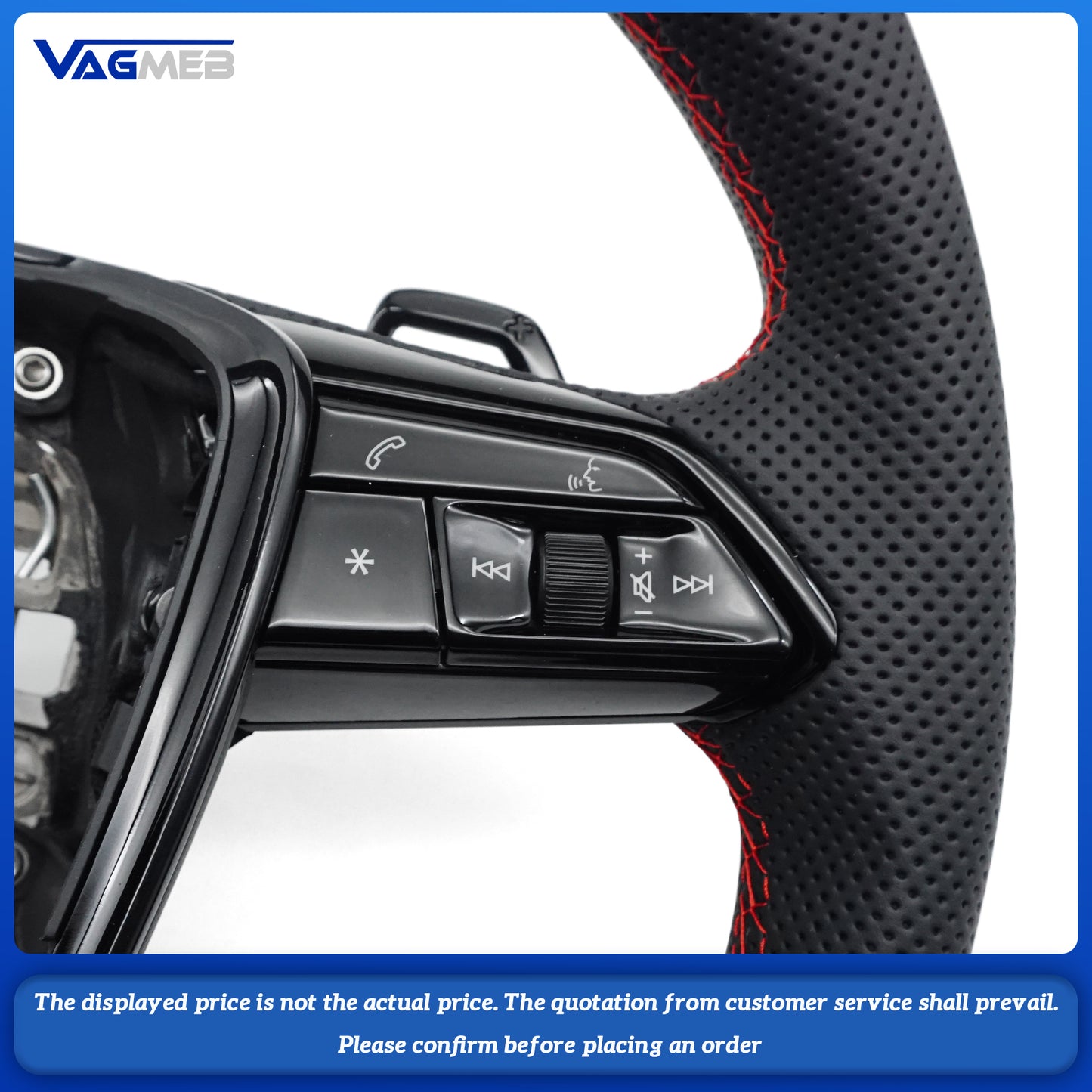 For Audi A6 C8 painted black steering wheel Red  stitching sports flat bottomed steering wheel