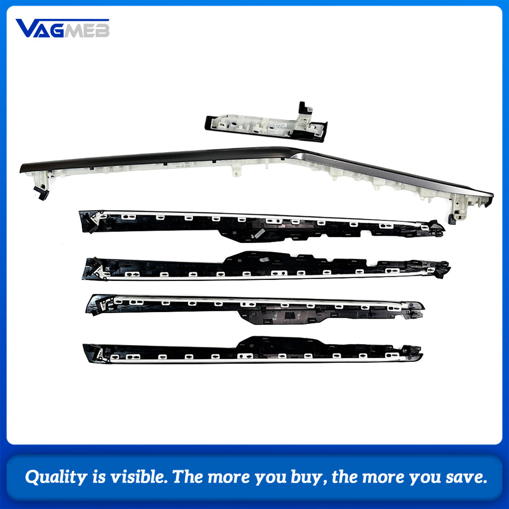 For VW Passat B8 Metallic Silver Mesh Dash Long & Short Molding + 4 Door Panel Decor Trim Kit 3GB 867 459/460/585/586   3GB 863 261A/262A
