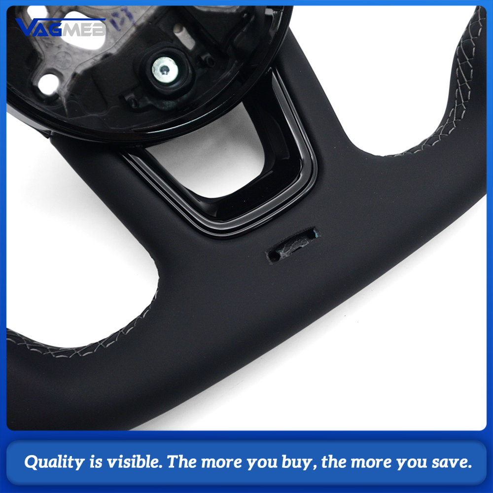 Car Contoured Half Perforated Steering Wheel Gray Stitching Red Center Marker Without Paddle Shifters and Control Buttons Replacement For Audi A4 B9