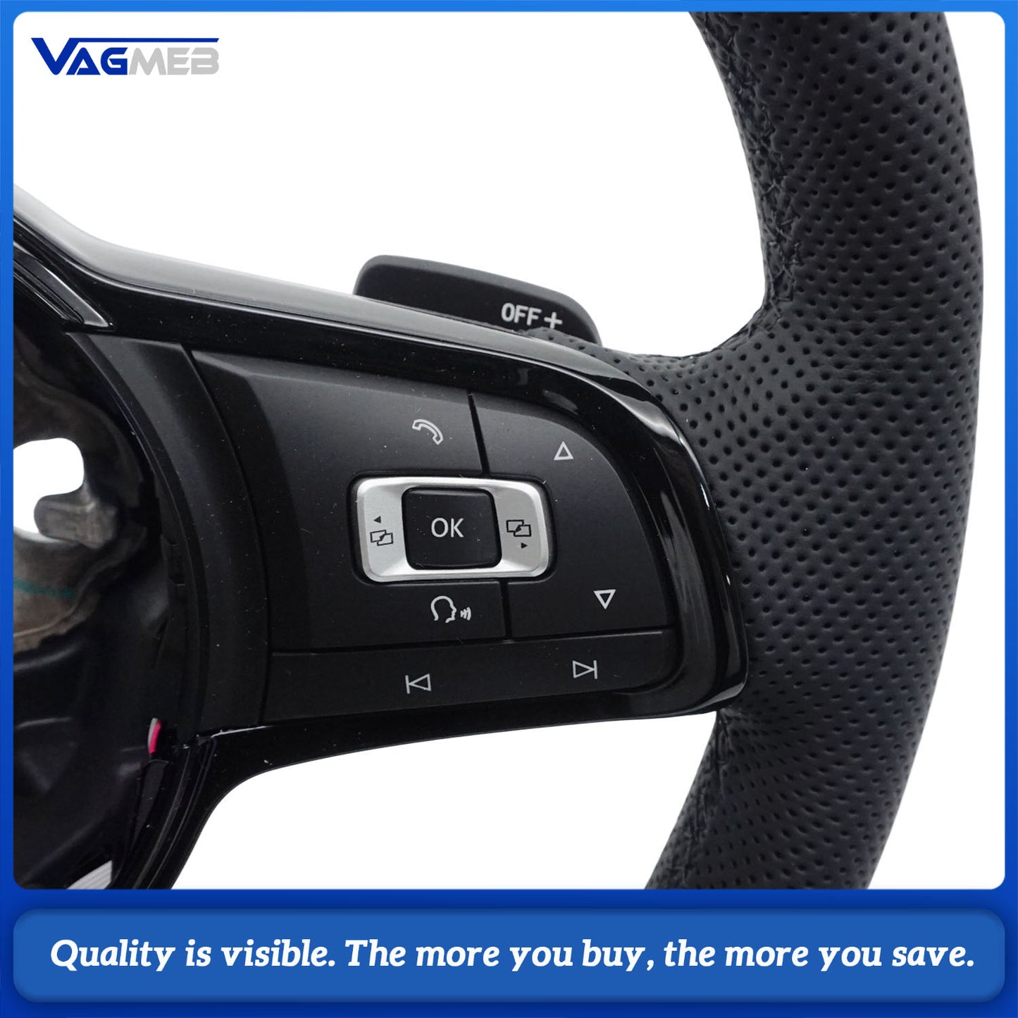 For VW  Golf MK7.5 GTI Golf leather perforated steering wheel with button shift paddles frame