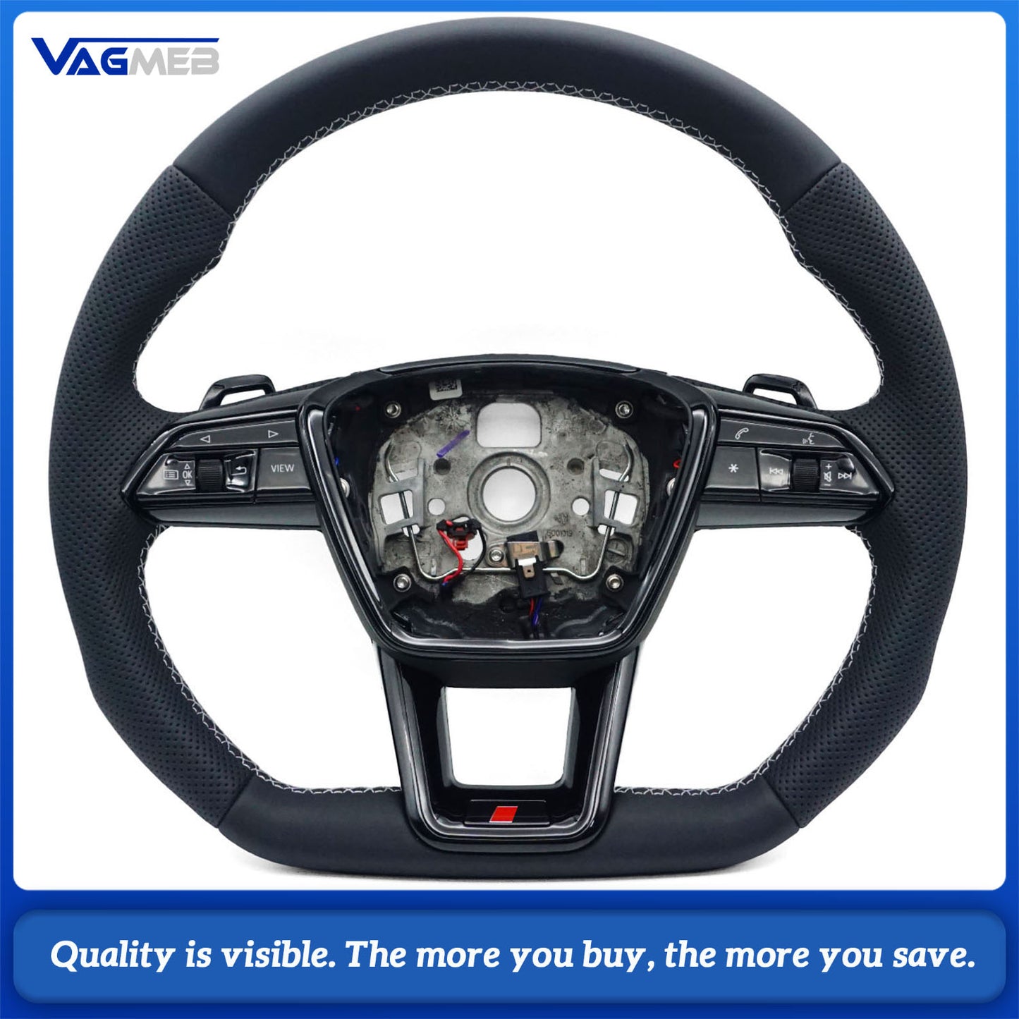 Blackened steering wheel suitable for Audi A6 C8 A7 Light gray  stitched steering wheel With heating function, buttons and paddles