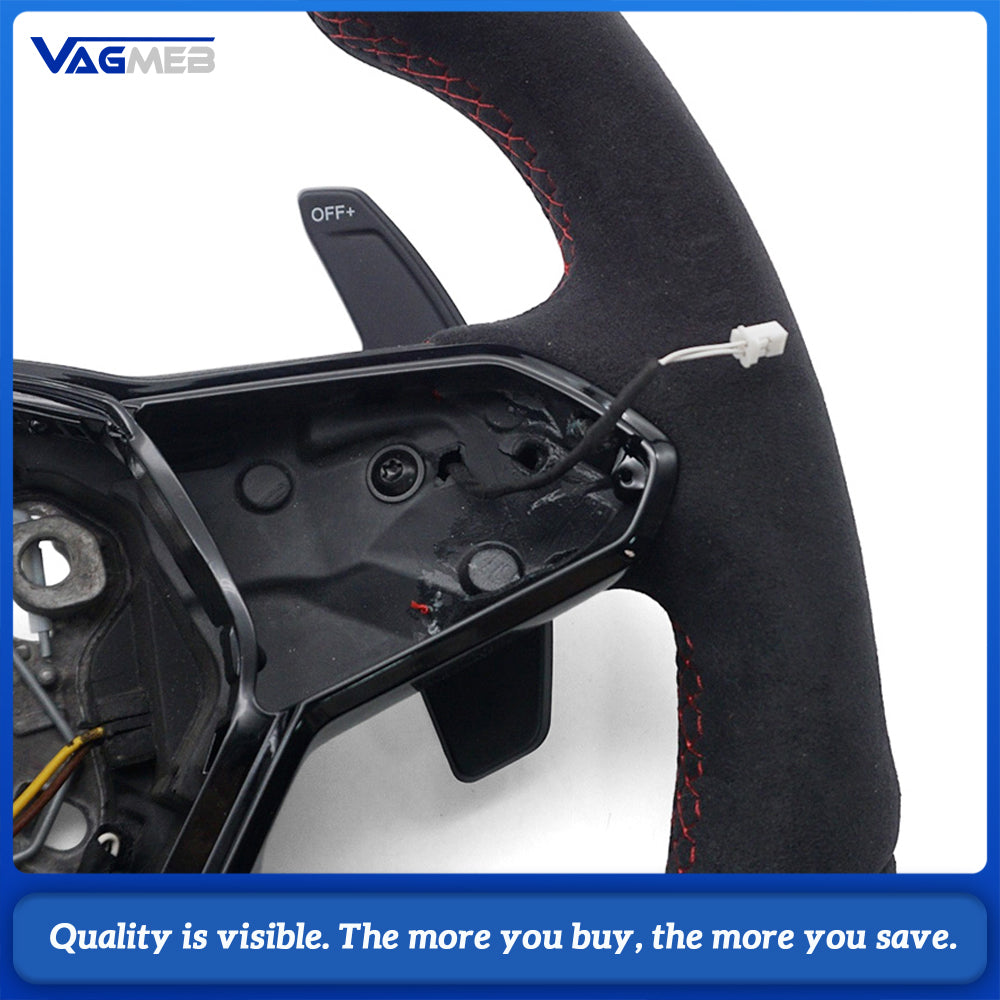 For VW Golf MK8 Full Alcantara Sport Steering Wheel, Red Contrast Stitching, Red Centering Marker, Without Steering Wheel Buttons, Car Interior Modification Accessory