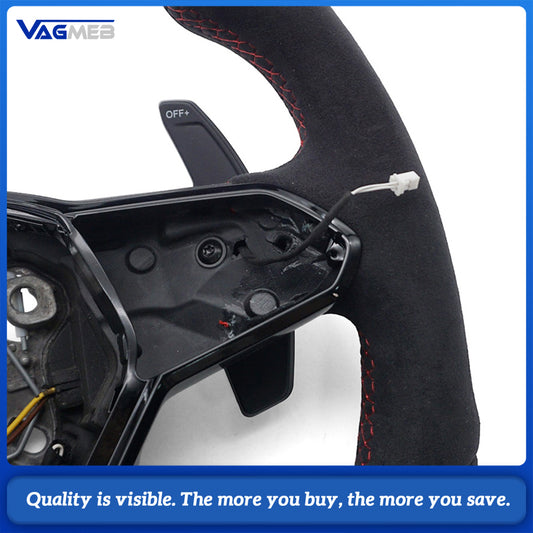 For VW Golf MK8 Full Alcantara Sport Steering Wheel, Red Contrast Stitching, Red Centering Marker, Without Steering Wheel Buttons, Car Interior Modification Accessory
