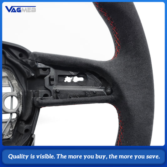 Steering Wheel For Audi Q3 Painted Black Semi Full Alcantara Flat Red stitchs Bottomed Sports