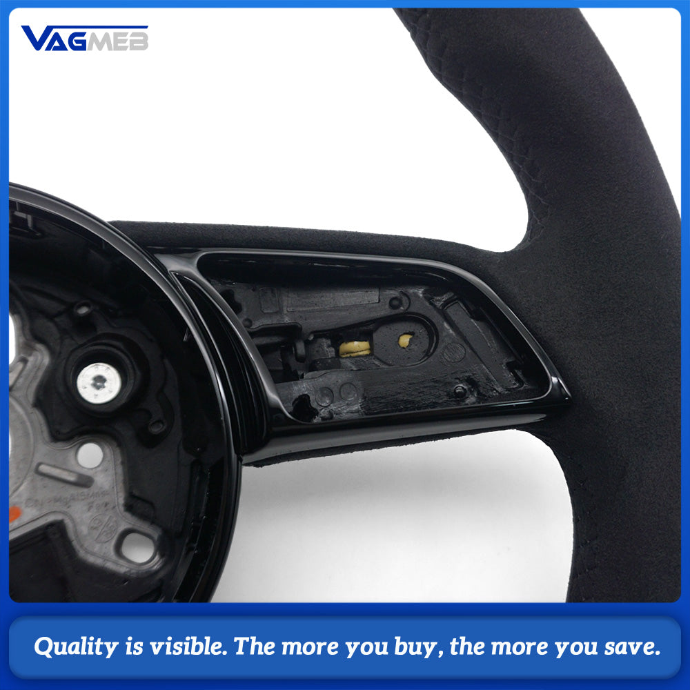 For Audi A4 B9 S Sport Steering Wheel Full Suede Leather Black Contrast Stitching