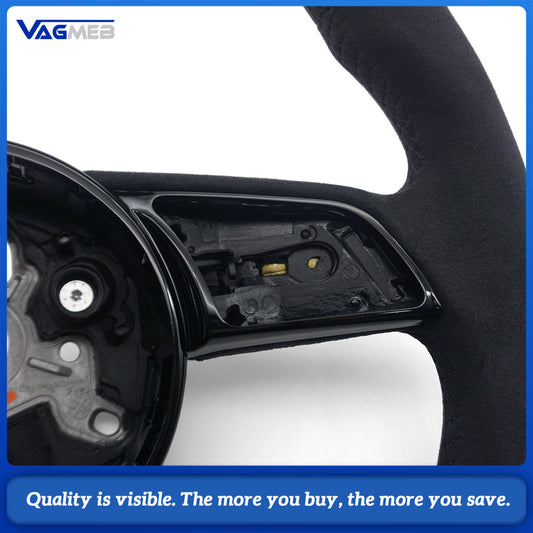 For Audi A4 B9 S Sport Steering Wheel Full Suede Leather Black Contrast Stitching
