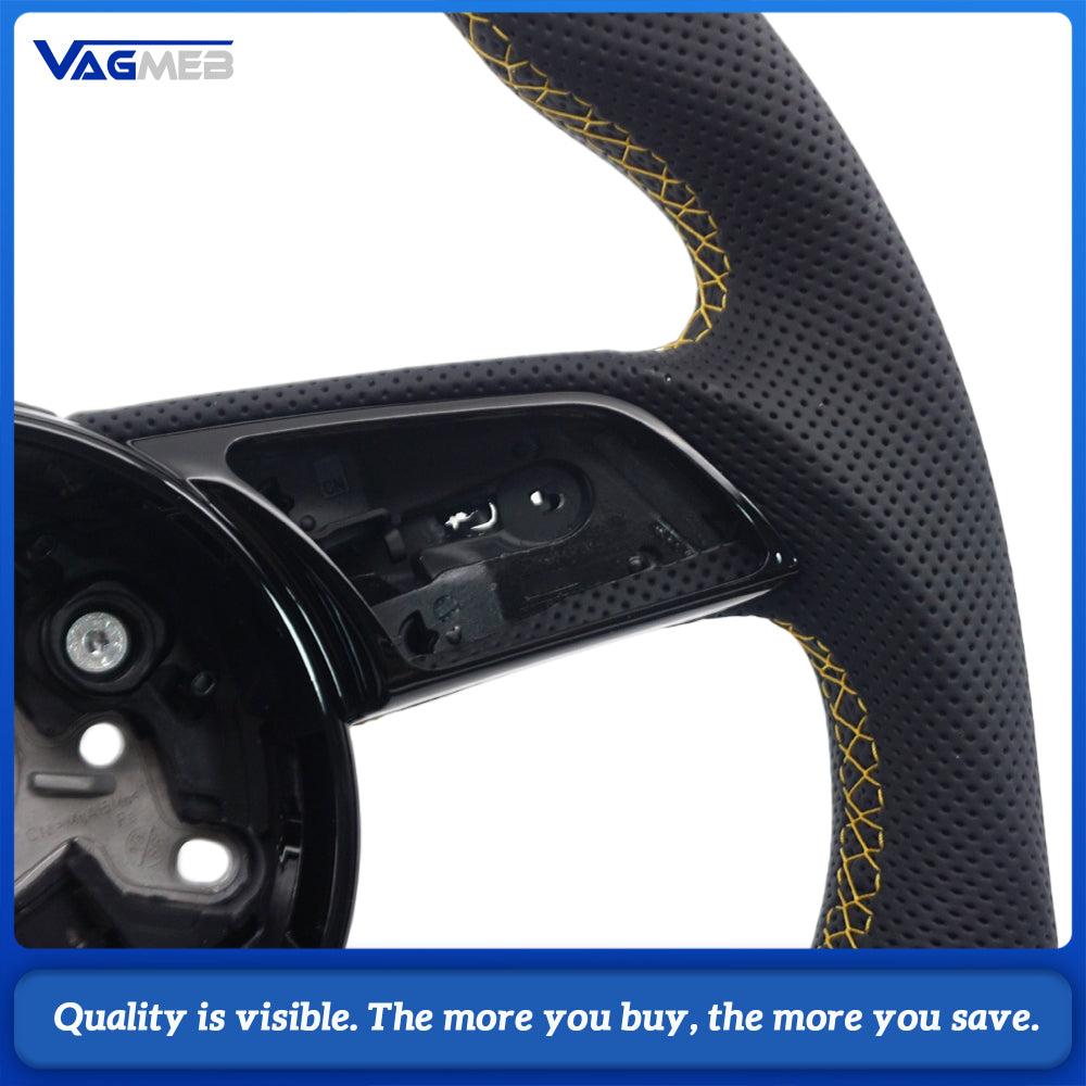 Heated Sport Steering Wheel Fit Audi A4 B9 Shaped Bottom Half Perforated Grips Yellow Sew Yellow Recenter Marker S Logo Replacement Wheel