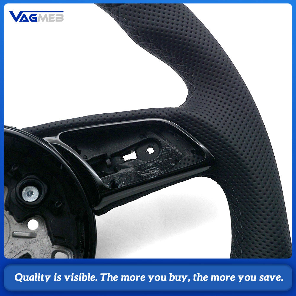 Car Half Perforated Steering Wheel Black Stitching Red Center Marker Heated Function Without Paddle Shifters Replacement For Audi A4 B9