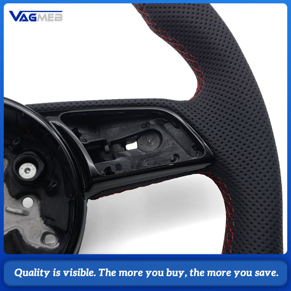 Semi‑Perforated Heated Steering Wheel Red Stitching For Audi A4 B9 Interior Sport Upgrade Replacement