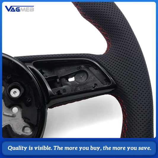 Semi‑Perforated Heated Steering Wheel Red Stitching For Audi A4 B9 Interior Sport Upgrade Replacement