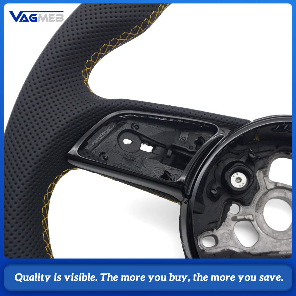 Perforated leather sports steering wheel with shift paddles installation holes suitable for Audi A4 B9