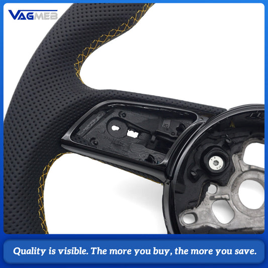 Perforated leather sports steering wheel with shift paddles installation holes suitable for Audi A4 B9
