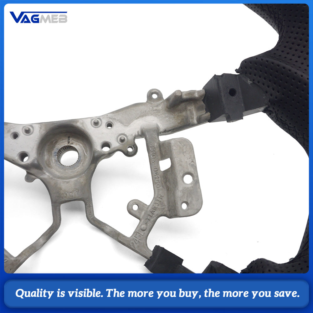 For Toyota Vego Sport Steering Wheel Carbon Fiber Trim Semi-Perforated Leather Black Stitching