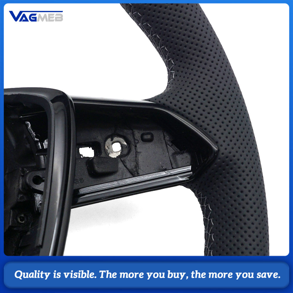 Sport Heated Steering Wheel Half‑Perforated Leather Dark‑Grey Stitching For Audi A6 C8, No Buttons No Shift Paddles