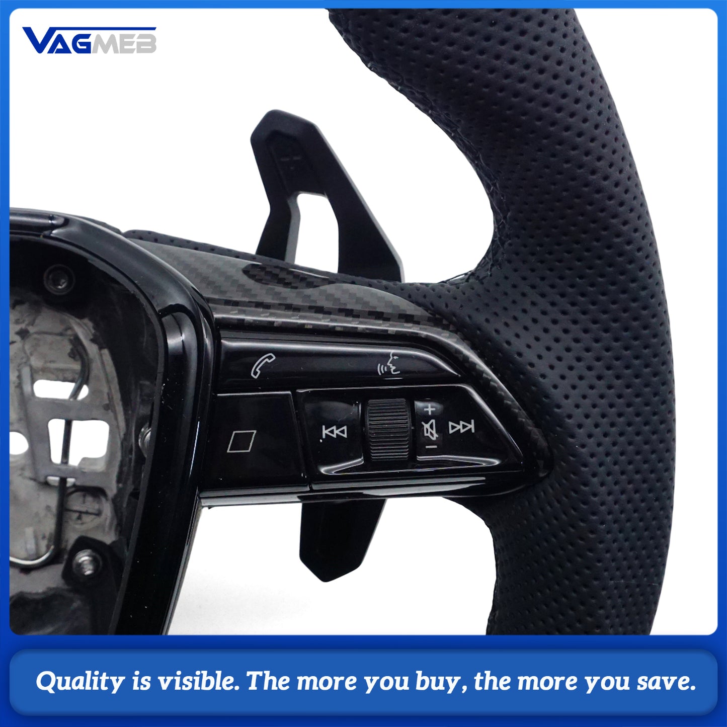 Carbon fiber steering wheel For Audi Q3 RSQ3 leather sports flat bottomed steering wheel with buttons and paddles