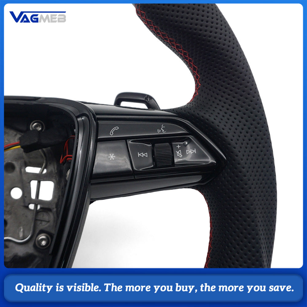 For Audi A6 C8 S Style Matte Carbon Sport Wheel Half Perforated Red Contrast Stitch Red Racing Marker Multifunction Buttons Paddles HOD Emulator Included