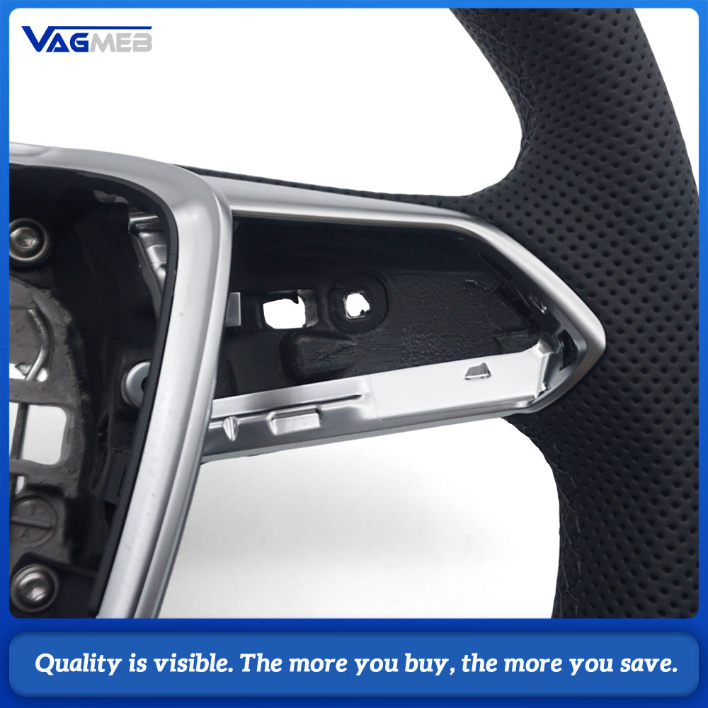 For Audi A6 C8 RS Sport Steering Wheel Genuine Leather Half Punch Black Sewing