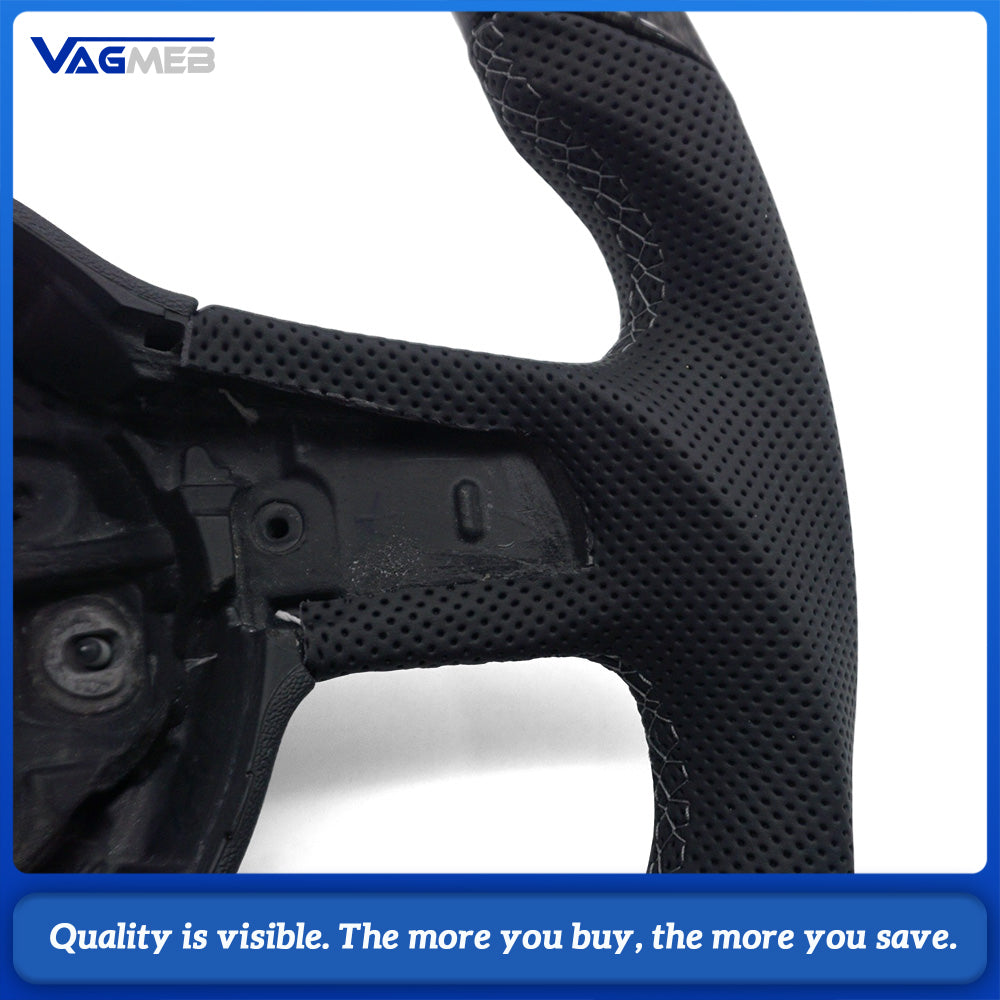 D-shaped Carbon Fiber Steering Wheel White Centering Marker Half Perforated Leather Fit Audi A4 B8 A5 Q5 8R No Paddles No Buttons