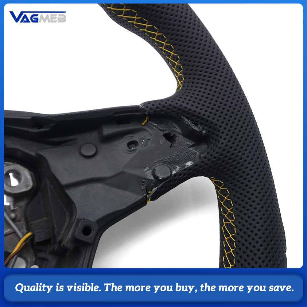 Car Steering Wheel Base Half Perforated Leather Yellow Stitching Yellow Center Marker Heated Function With Paddle Shifters Replacement For Volkswagen Golf 8 MK8