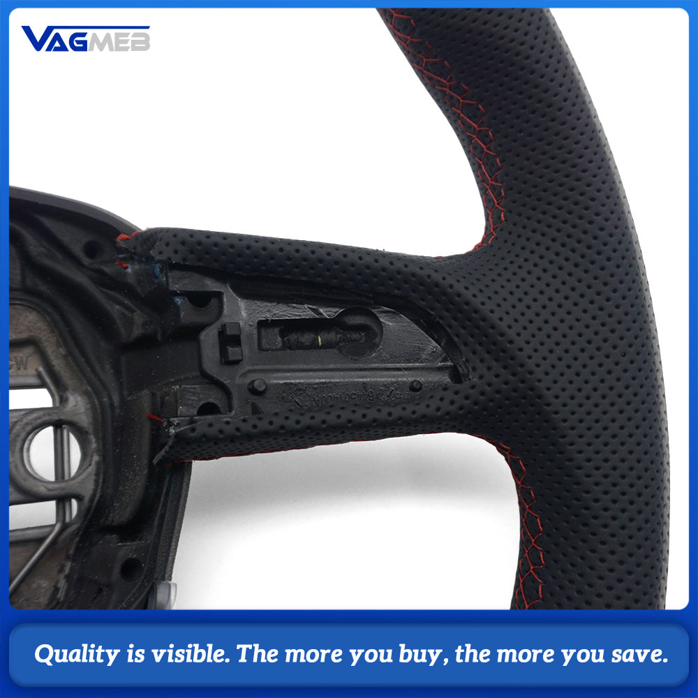 S Line Flat Bottom Steering Wheel For Audi Q3 Half Perforated Leather Red Contrast Stitch Steering Wheel Heating Function Sport Wheel