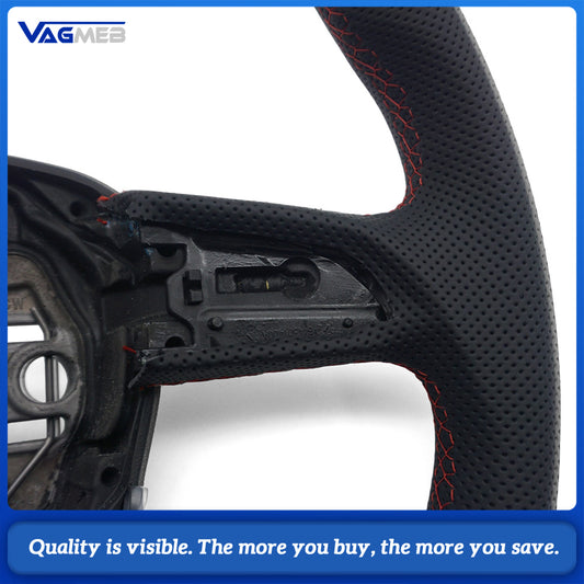 S Line Flat Bottom Steering Wheel For Audi Q3 Half Perforated Leather Red Contrast Stitch Steering Wheel Heating Function Sport Wheel