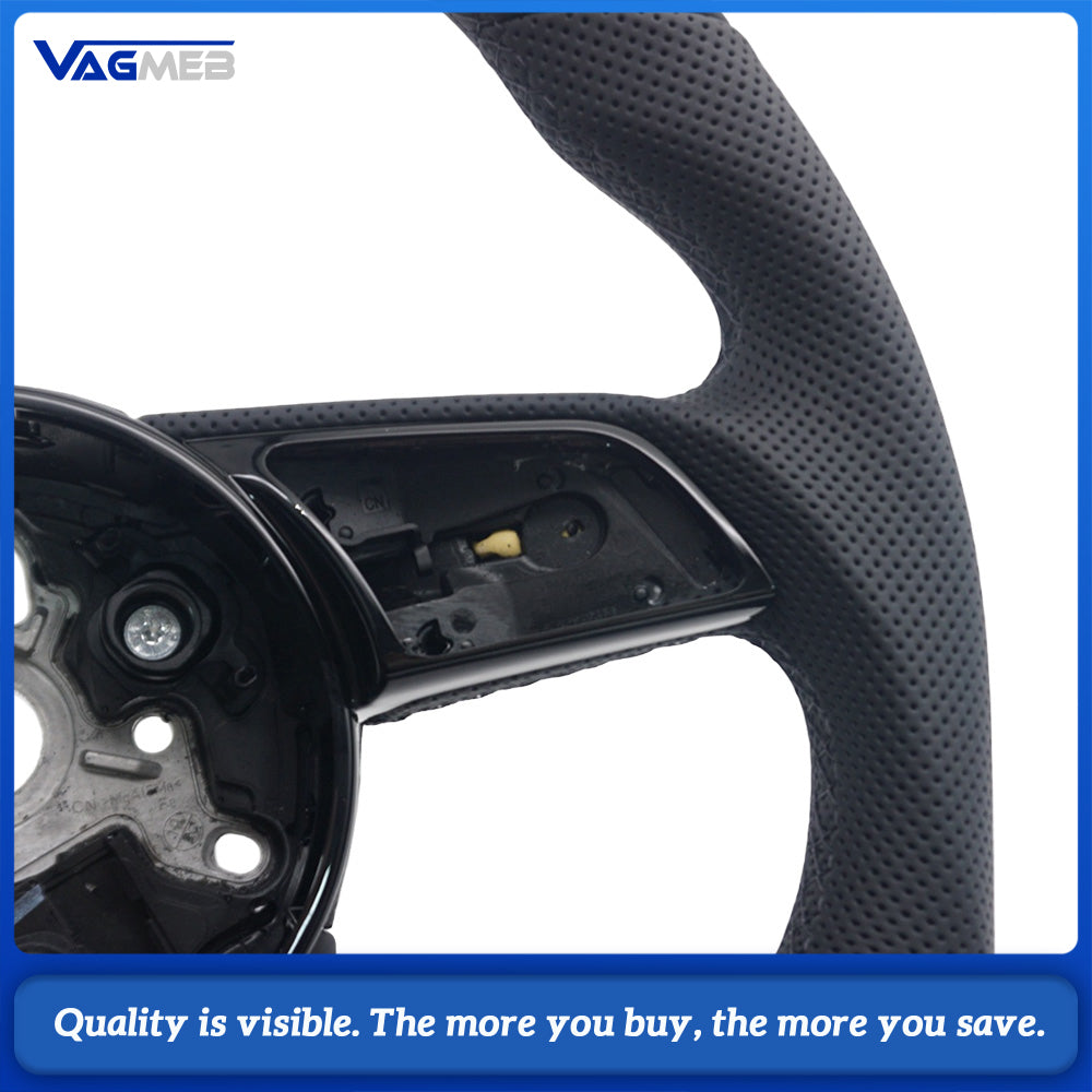 Steering Wheel Fit Audi A4 B9 Half Perforated Leather Black Stitch Red Center Alignment Mark With S Badge