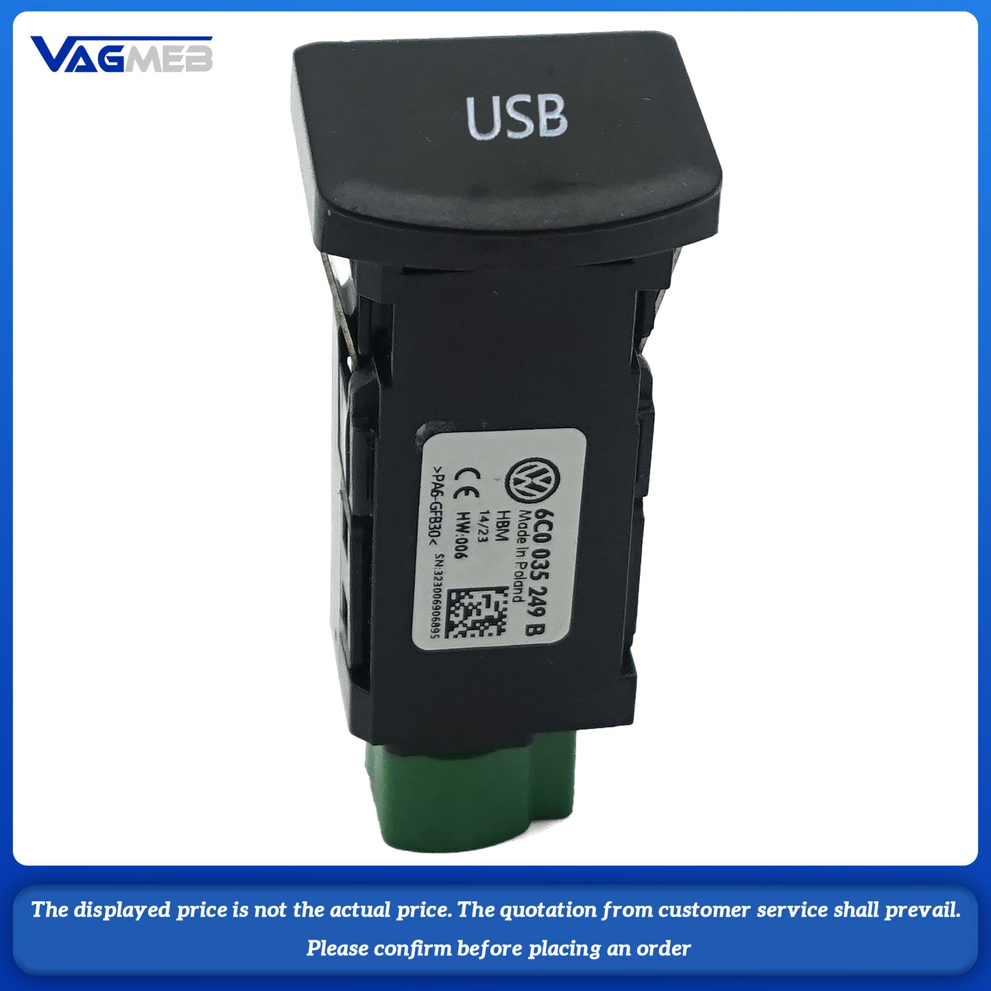 USB socket for VW Golf convertible PoloDerbyVento IND Sharan Multivan Scirocco Alhambra 6C0035249B