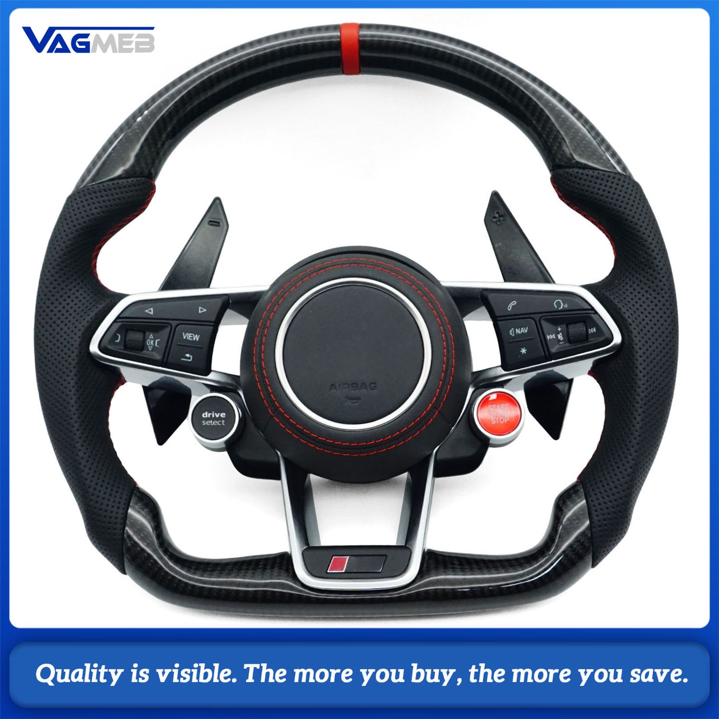 Carbon Fiber Steering Wheel For Audi R8 TT TTS TTRS Steering Wheel Customized One Start Buttons Sport Wheel Assembly