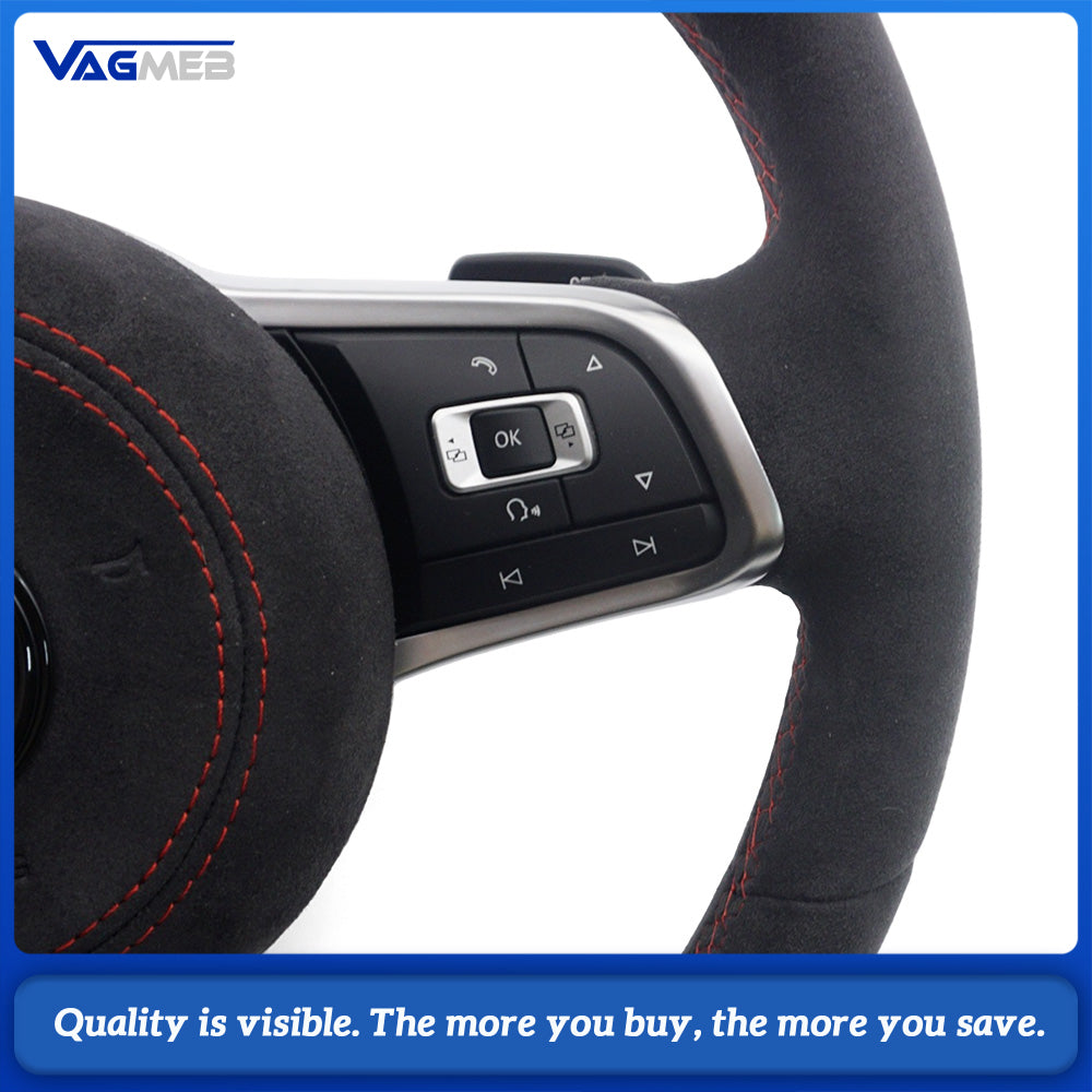 Alcantara Steering Wheel Cover Compatible with Volkswagen Golf GTI Golf R MK7 Polo GTI Scirocco