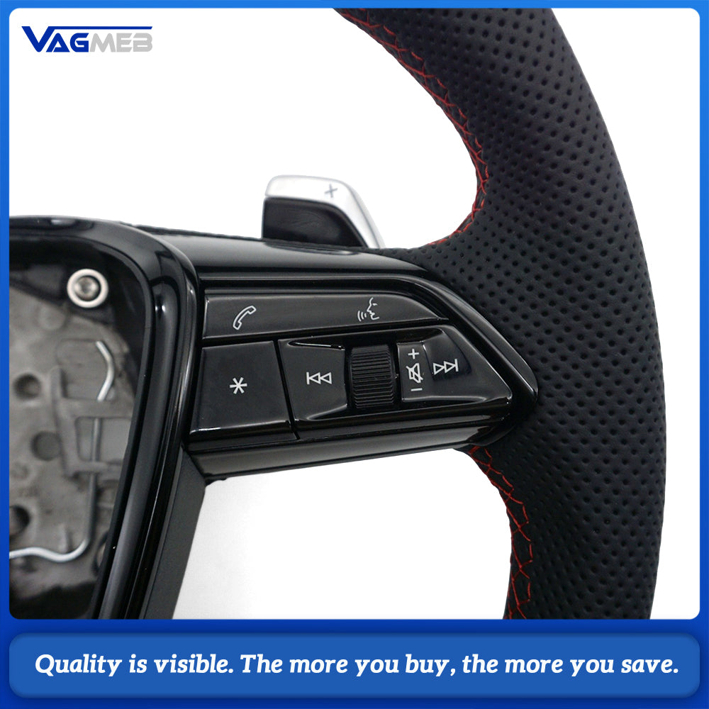 S Line Gloss Black Steering Wheel Half Perforated Red Stitch With Buttons Chrome Shift Paddles For Audi A6 C8