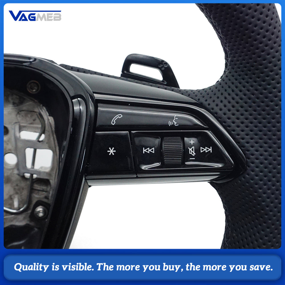 Suitable for Audi A6 C8 A7 perforated leather baking black sports flat bottomed steering wheel, multifunctional